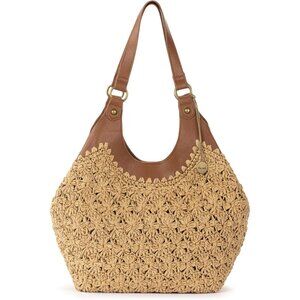 The Sak Roma Shopper Large Recycled Straw Vegan Tote with Double Straps & Pocket